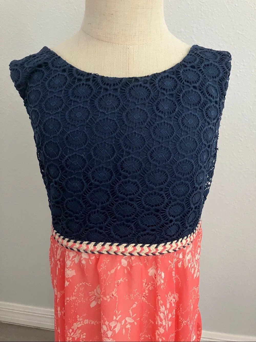 LILT girls' beautiful sleeveless bohemian lace/ chiffon mix print dress| 8